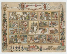 alter Adventskallender: 24 weihnachtliche/winterliche Motive zum Ausschneiden (z B. Kinder beim Schlittenfahren, schmücken den Weihnachtsbaum,...)