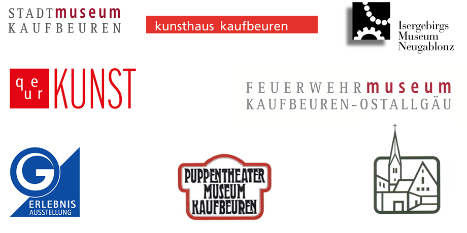 Logos vom Stadtmuseum Kaufbeuren, Kunstthaus Kaufbeuren, Isergebirgsmuseum Neugablonz, Querkunst, Feuerwehrmuseum Kaufbeuren-Ostallg&auml;u, Gablonzer Erlebnisausstellung, Puppentheatermuseum Kaufbeuren