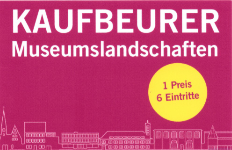 Museumskarte der Kaufbeurer Museumslandschaften, 1 Preis 6 Eintritte, wei&szlig;e Umrisse von H&auml;user auf rosa Hintergrund