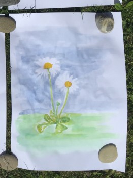 selbstgemaltes Aquarell zweier G&auml;nsebl&uuml;mchen
